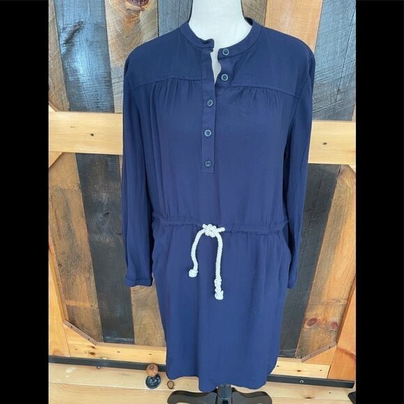 J Crew shift style long sleeved dress with drawstring waist and rope tie belt - Picture 3 of 6